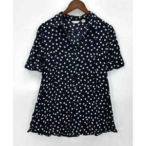 TYLHO Anthropologie Blouse Womens Button Down Short Sleeve Swing Polka Blue S